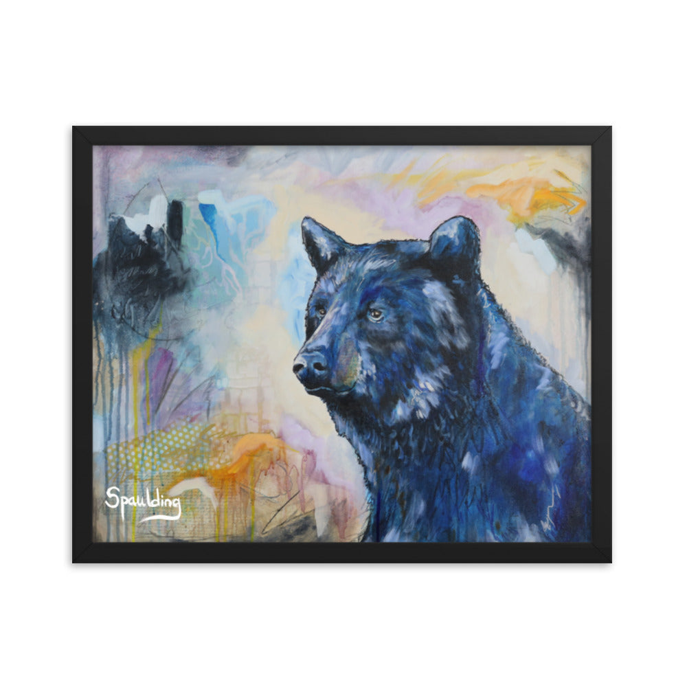 Black Bear framed print: powerful yet tranquil. Lightweight, durable, and ready to hang. Perfect for nature lovers.