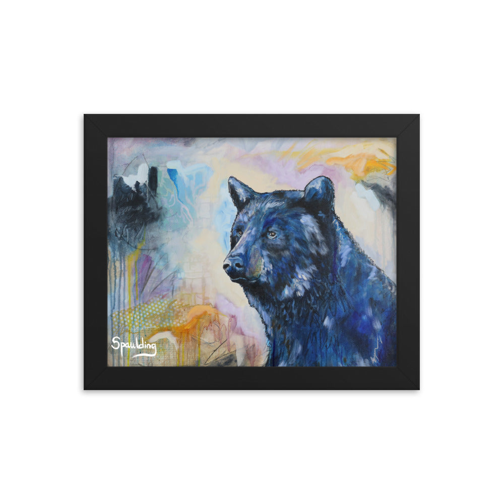 Black Bear framed print: powerful yet tranquil. Lightweight, durable, and ready to hang. Perfect for nature lovers.