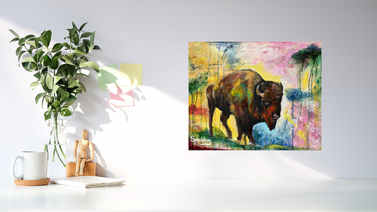 Unleashing the Wild: Captivating Bison Paintings in Original Oil Mixed Media