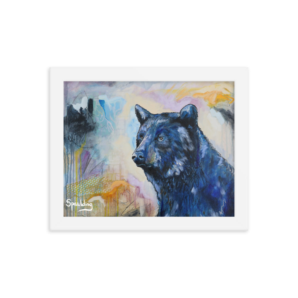 Black Bear framed print: powerful yet tranquil. Lightweight, durable, and ready to hang. Perfect for nature lovers.